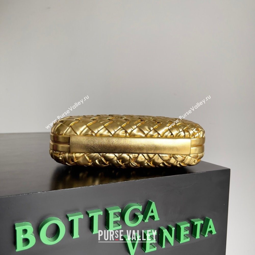 Bottega Veneta Knot Minaudiere Clutch in Pressed Intreccio Laminated Leather 717622 Gold 2023 (MS-23101301)