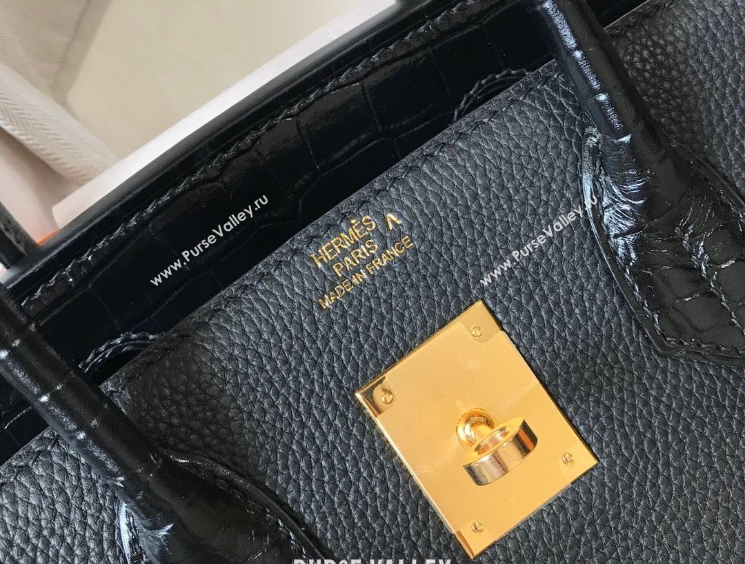 Hermes Touch Birkin Bag 30cm in Crocodile Embossed Leather and Togo Calfskin Black/Gold 2021 (FL-21031811)