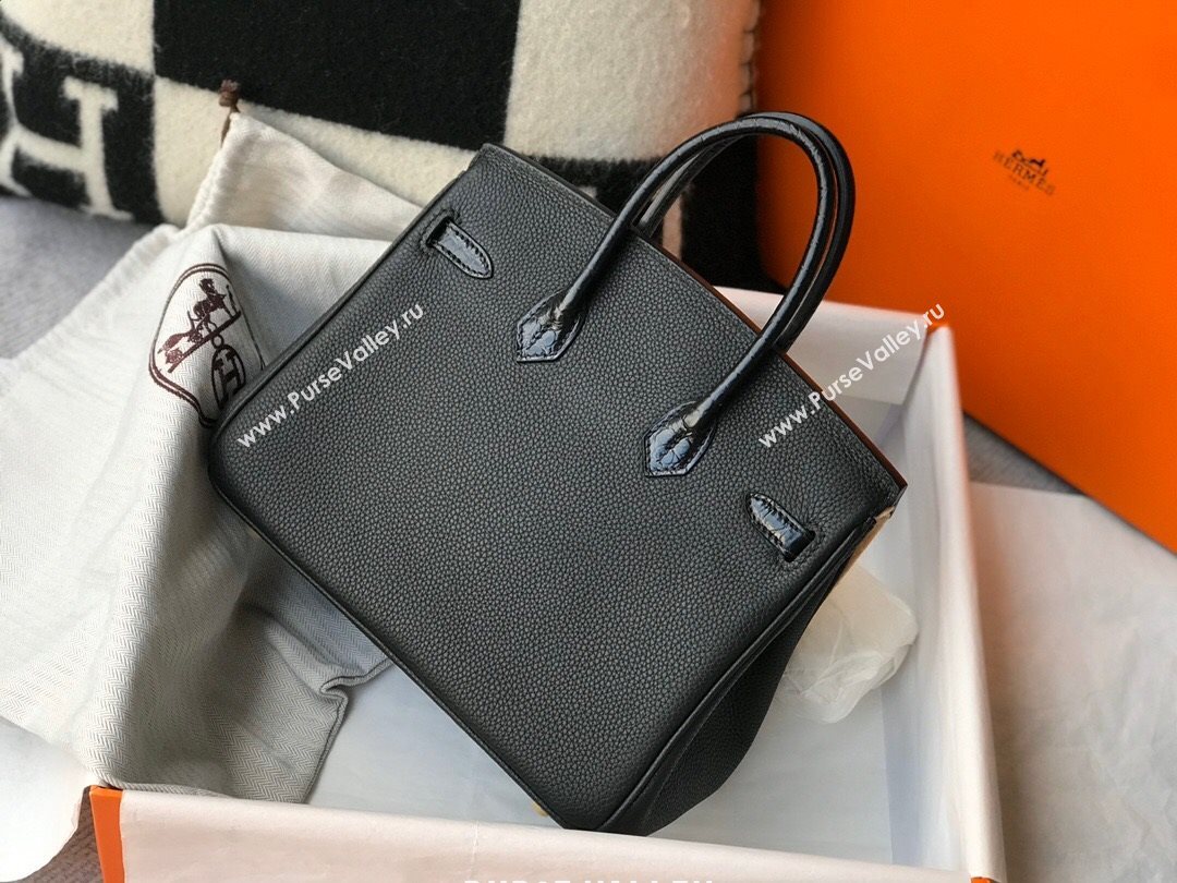 Hermes Touch Birkin Bag 25cm in Crocodile Embossed Leather and Togo Calfskin Black/Gold 2021 (FL-21031810)