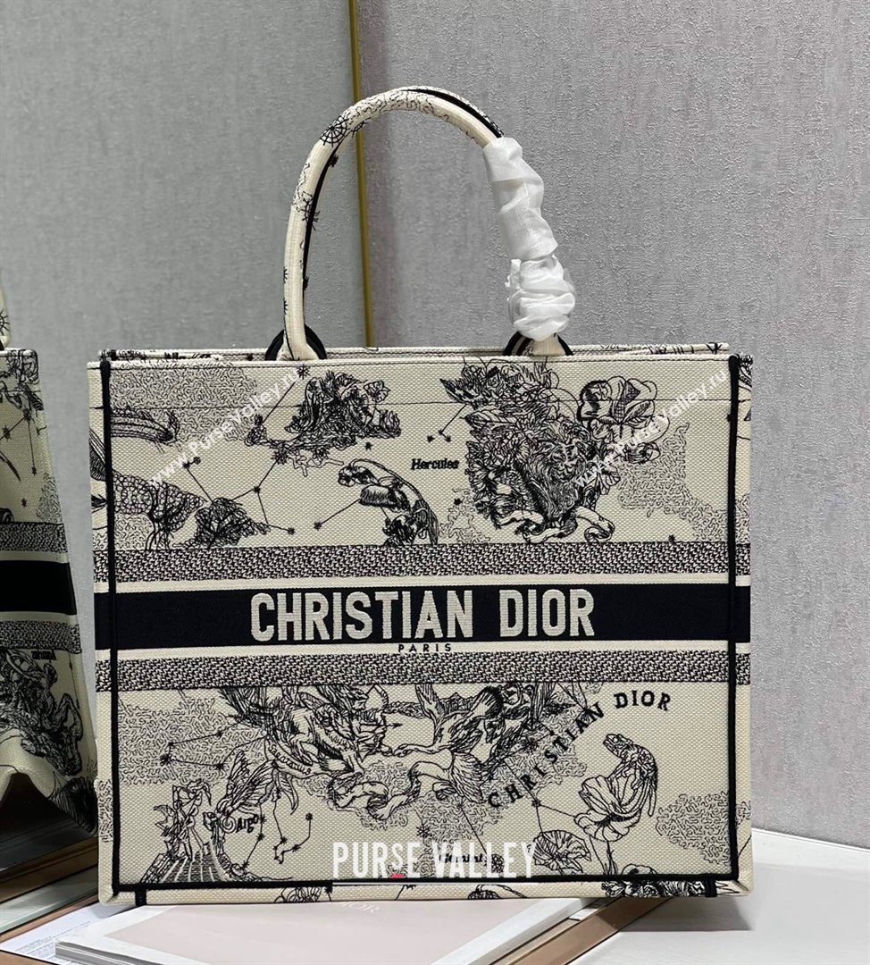 Dior Large Book Tote Bag in Latte White Multicolor Zodiac Embroidery 2021 (XXG-21102023)