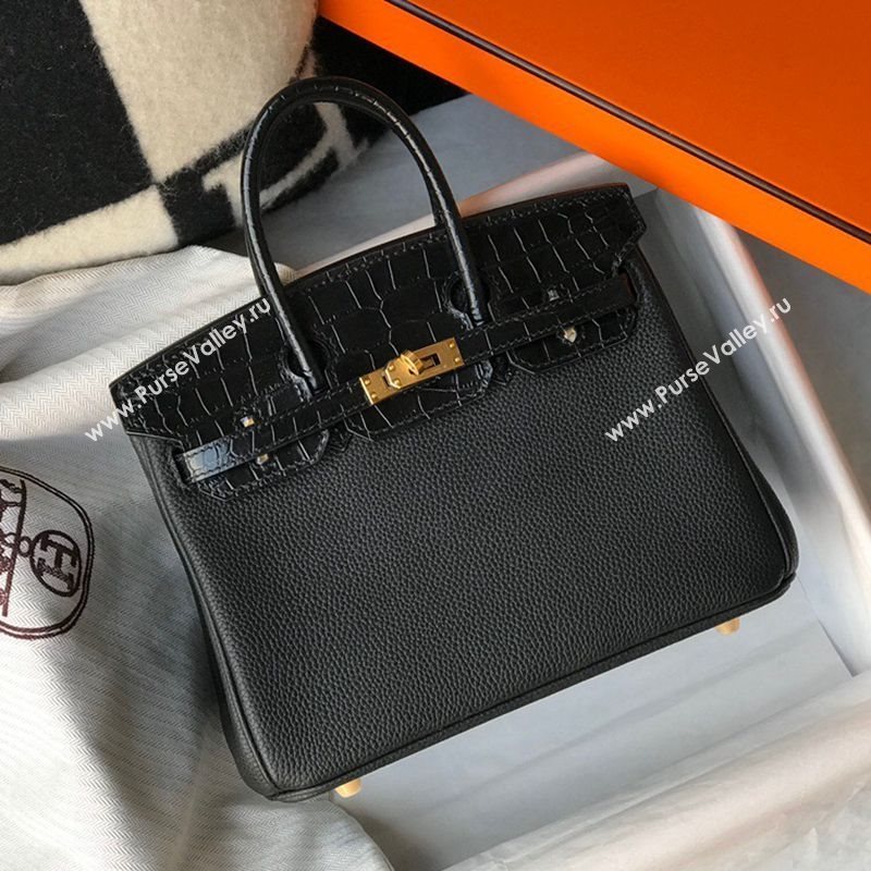 Hermes Touch Birkin Bag 25cm in Crocodile Embossed Leather and Togo Calfskin Black/Gold 2021 (FL-21031810)