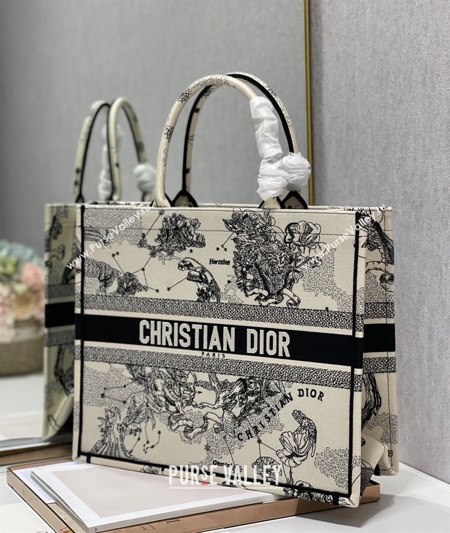 Dior Large Book Tote Bag in Latte White Multicolor Zodiac Embroidery 2021 (XXG-21102023)