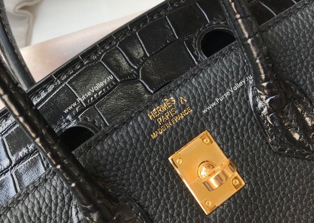 Hermes Touch Birkin Bag 25cm in Crocodile Embossed Leather and Togo Calfskin Black/Gold 2021 (FL-21031810)