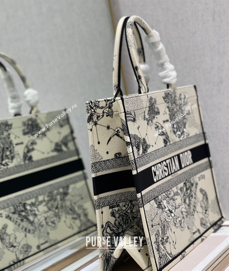 Dior Large Book Tote Bag in Latte White Multicolor Zodiac Embroidery 2021 (XXG-21102023)