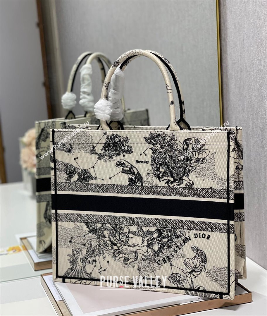 Dior Large Book Tote Bag in Latte White Multicolor Zodiac Embroidery 2021 (XXG-21102023)