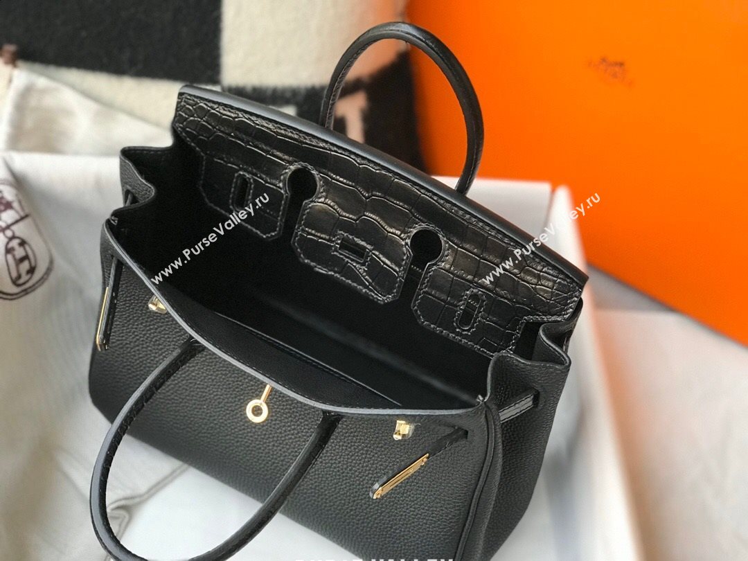 Hermes Touch Birkin Bag 25cm in Crocodile Embossed Leather and Togo Calfskin Black/Gold 2021 (FL-21031810)