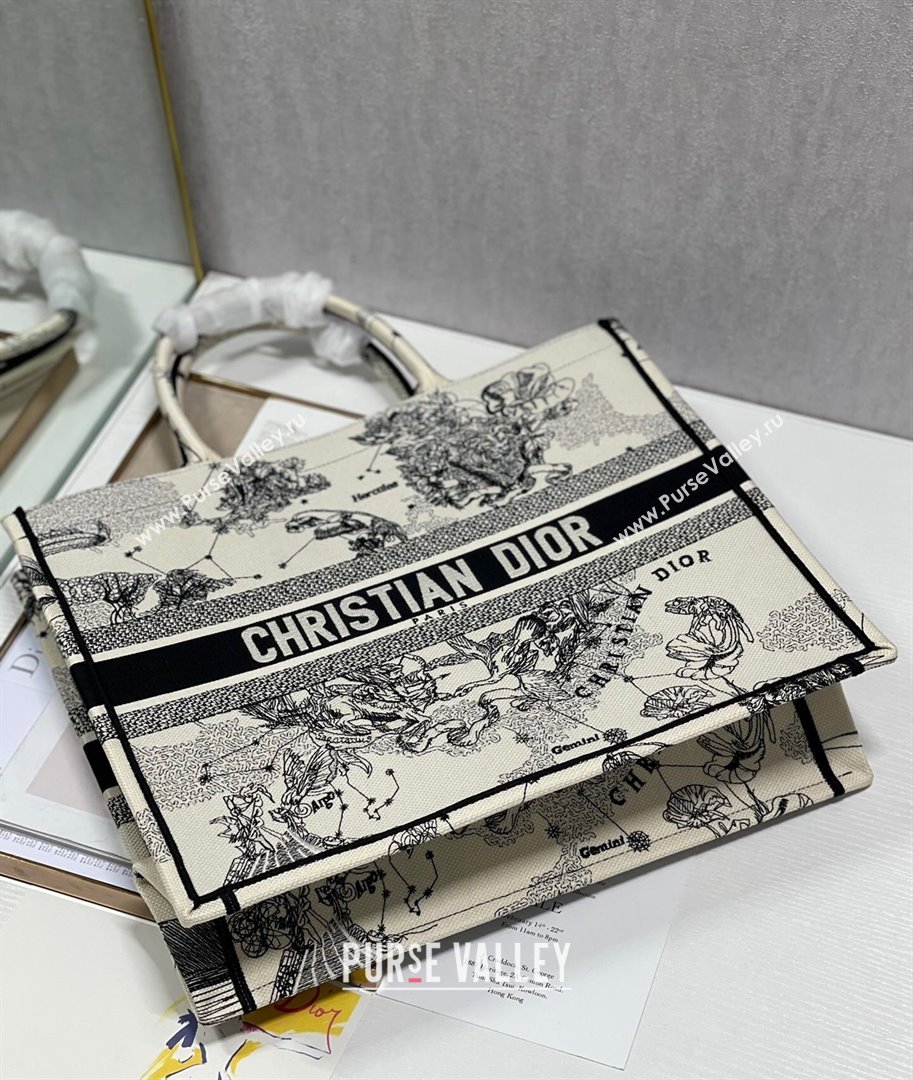 Dior Large Book Tote Bag in Latte White Multicolor Zodiac Embroidery 2021 (XXG-21102023)