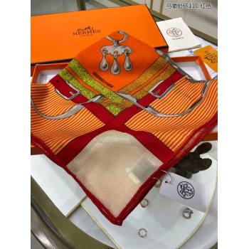 Hermes Cashmere Silk Sqaure Scarf 110x110cm H11717 Orange 2023 (A-23111717)