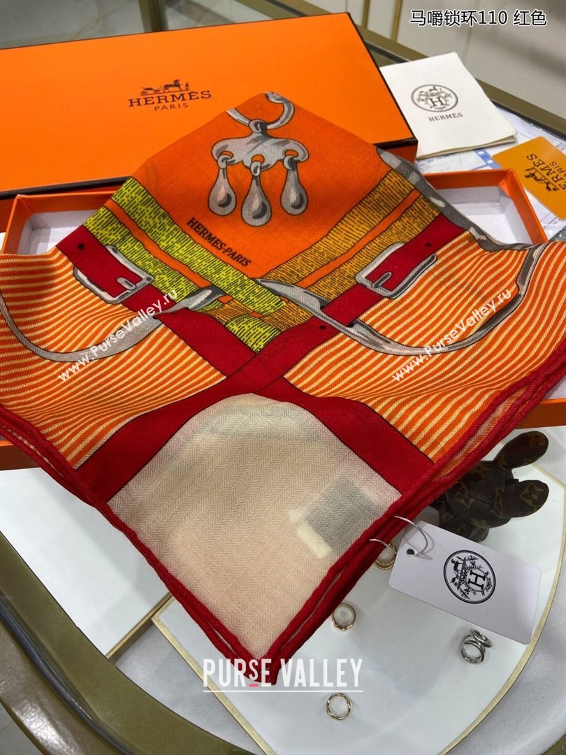 Hermes Cashmere Silk Sqaure Scarf 110x110cm H11717 Orange 2023 (A-23111717)