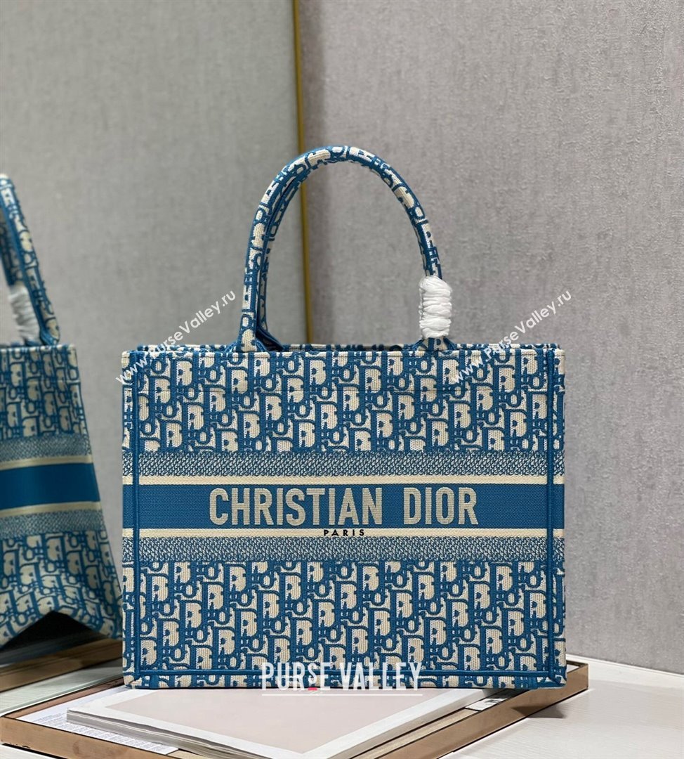 Dior Small Book Tote Bag in Ocean Blue Oblique Embroidery 2021 (XXG-21102032)