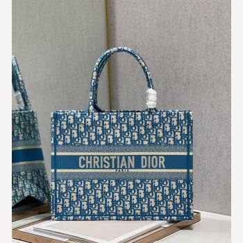 Dior Small Book Tote Bag in Ocean Blue Oblique Embroidery 2021 (XXG-21102032)