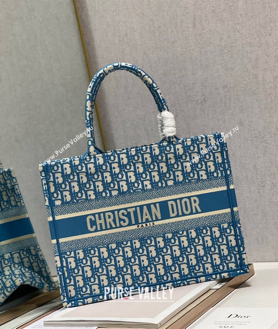 Dior Small Book Tote Bag in Ocean Blue Oblique Embroidery 2021 (XXG-21102032)