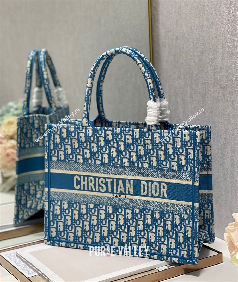 Dior Small Book Tote Bag in Ocean Blue Oblique Embroidery 2021 (XXG-21102032)