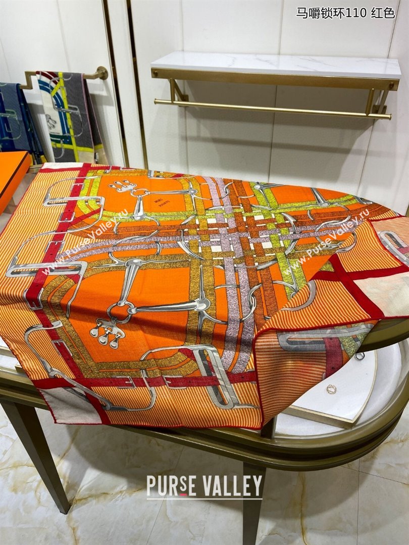 Hermes Cashmere Silk Sqaure Scarf 110x110cm H11717 Orange 2023 (A-23111717)