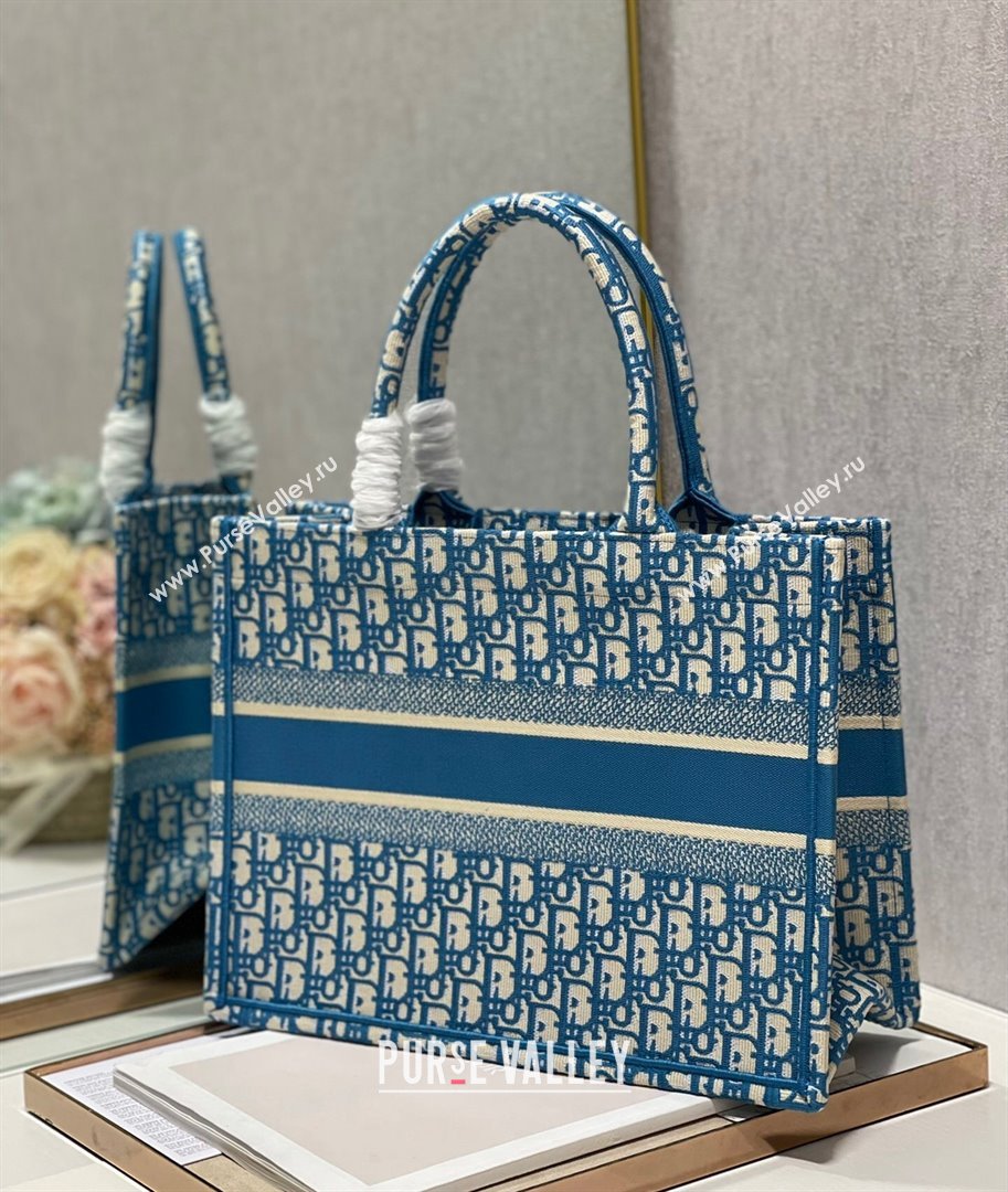 Dior Small Book Tote Bag in Ocean Blue Oblique Embroidery 2021 (XXG-21102032)