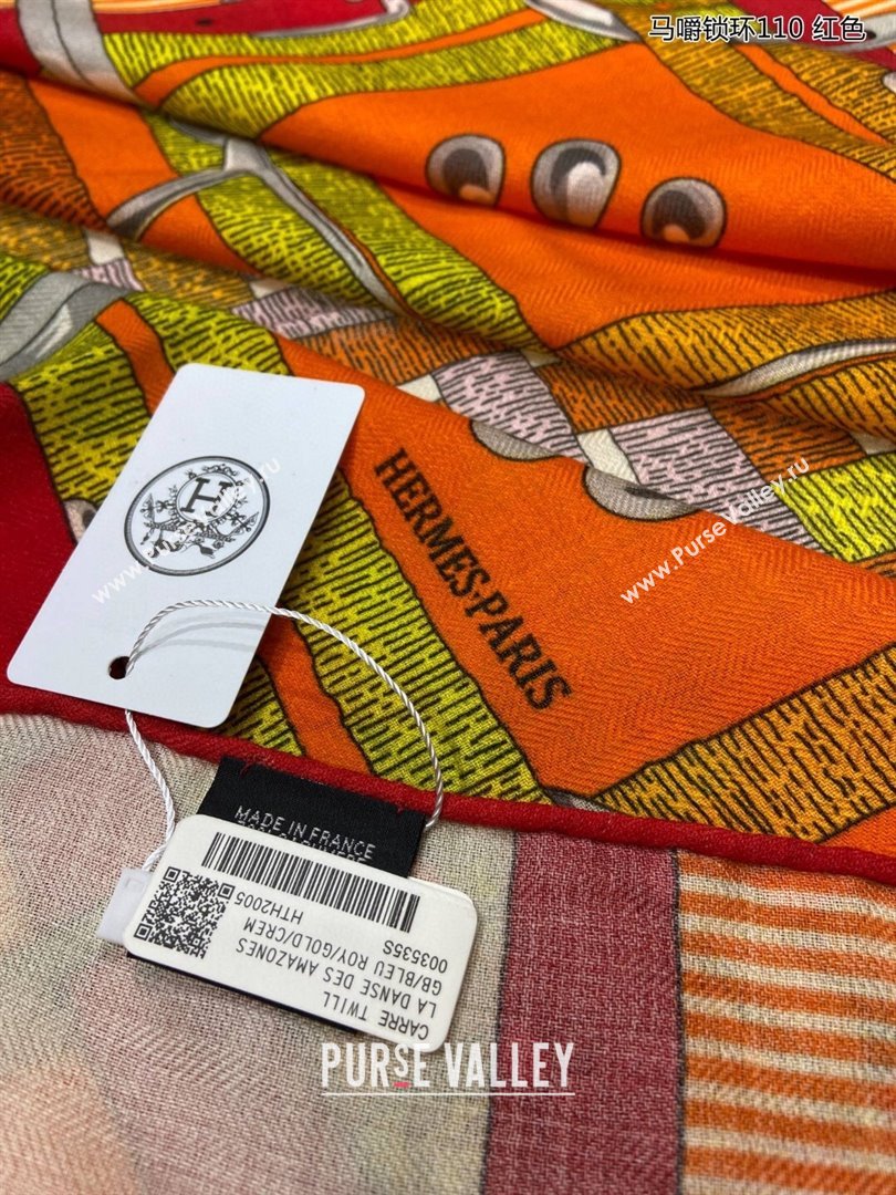 Hermes Cashmere Silk Sqaure Scarf 110x110cm H11717 Orange 2023 (A-23111717)