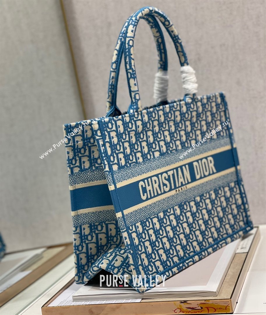 Dior Small Book Tote Bag in Ocean Blue Oblique Embroidery 2021 (XXG-21102032)