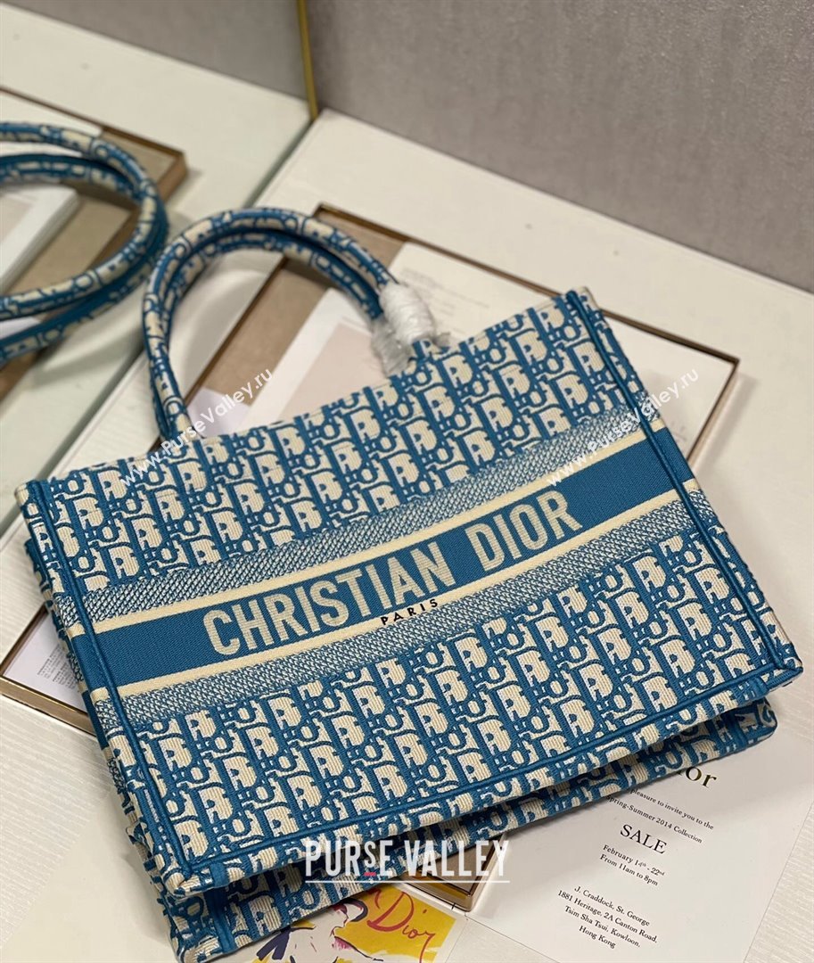 Dior Small Book Tote Bag in Ocean Blue Oblique Embroidery 2021 (XXG-21102032)