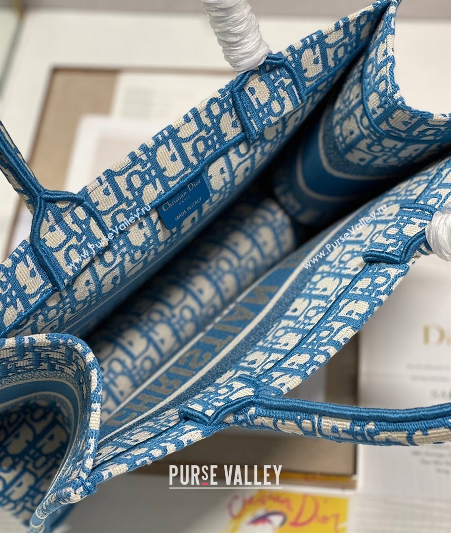 Dior Small Book Tote Bag in Ocean Blue Oblique Embroidery 2021 (XXG-21102032)