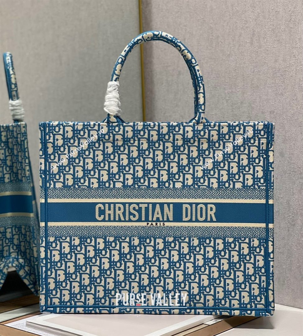 Dior Large Book Tote Bag in Ocean Blue Oblique Embroidery 2021 (XXG-21102031)