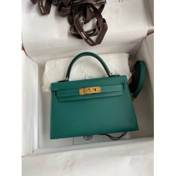Hermes Mini Kelly II Bag 19cm in Original Epsom Leather Peacock Green/Gold 2024 (Full Handmade) (XYA-24030112)