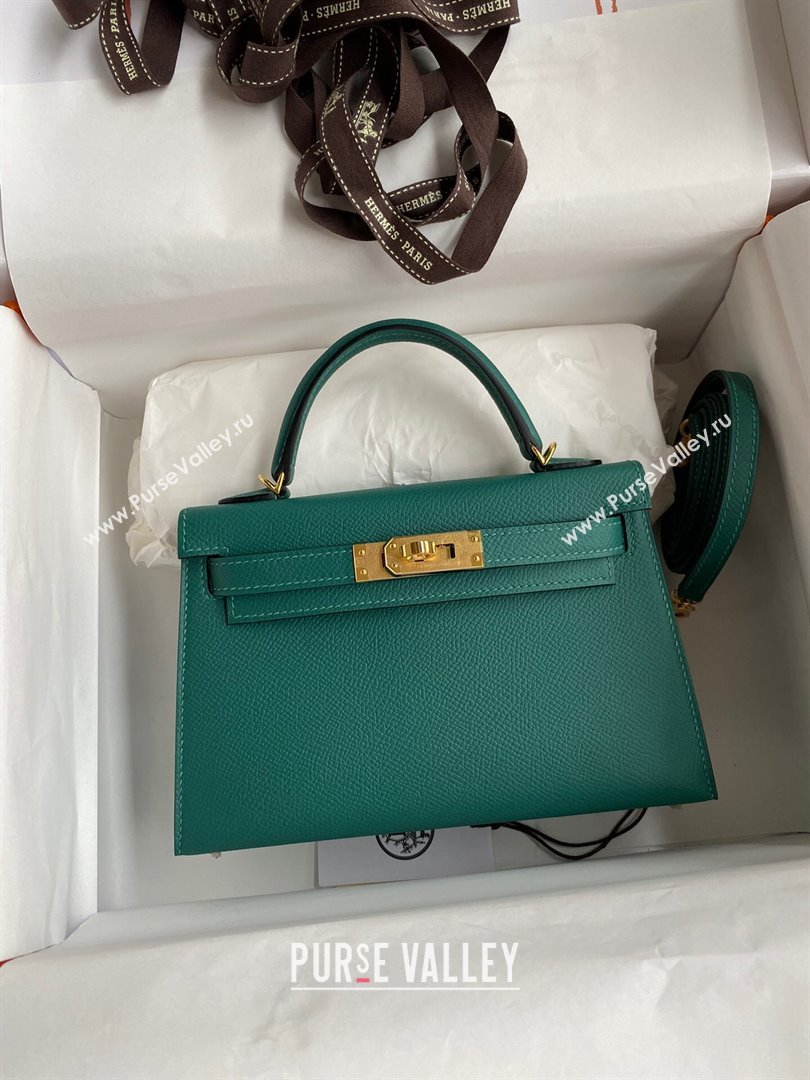 Hermes Mini Kelly II Bag 19cm in Original Epsom Leather Peacock Green/Gold 2024 (Full Handmade) (XYA-24030112)