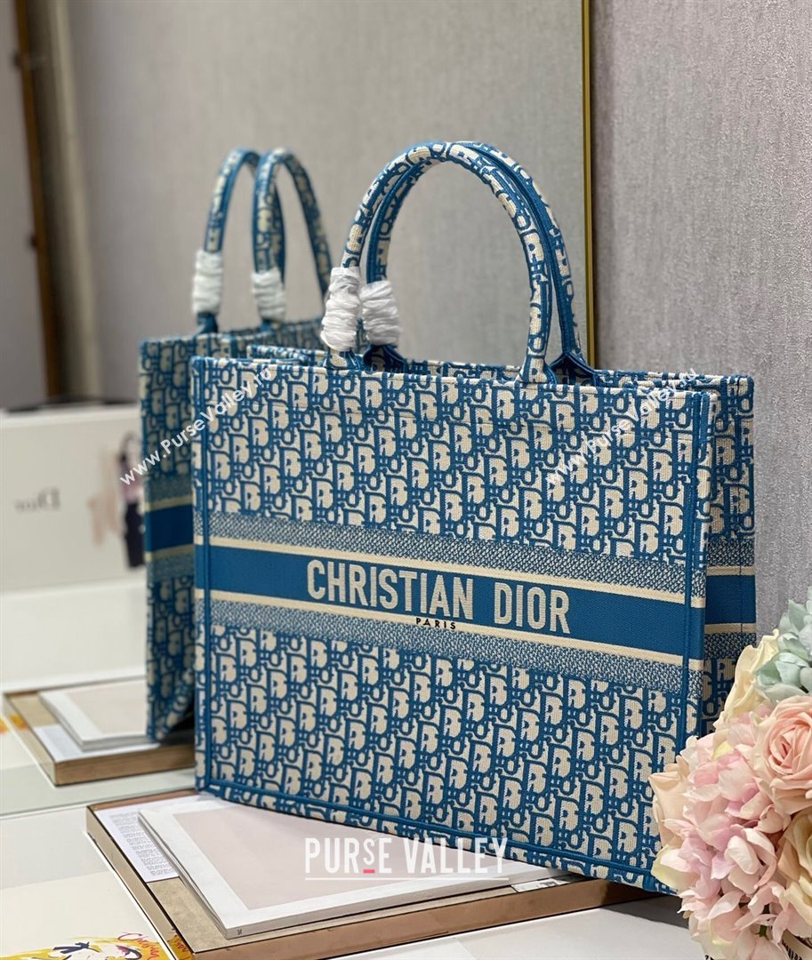 Dior Large Book Tote Bag in Ocean Blue Oblique Embroidery 2021 (XXG-21102031)