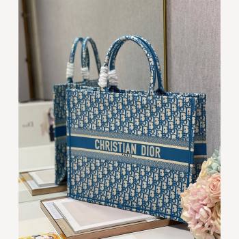 Dior Large Book Tote Bag in Ocean Blue Oblique Embroidery 2021 (XXG-21102031)