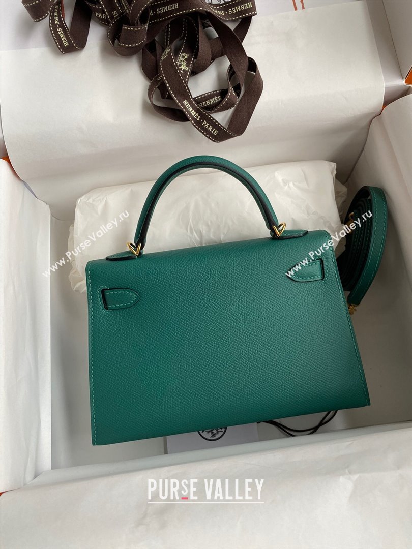 Hermes Mini Kelly II Bag 19cm in Original Epsom Leather Peacock Green/Gold 2024 (Full Handmade) (XYA-24030112)