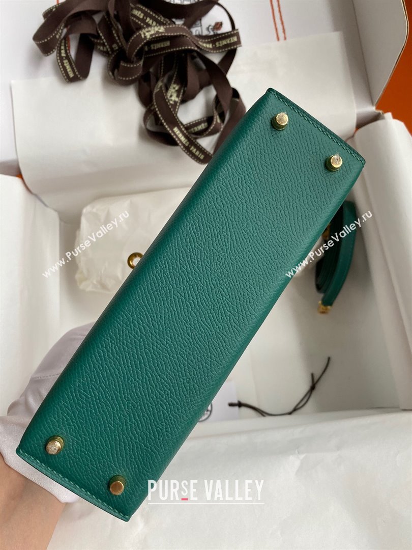 Hermes Mini Kelly II Bag 19cm in Original Epsom Leather Peacock Green/Gold 2024 (Full Handmade) (XYA-24030112)