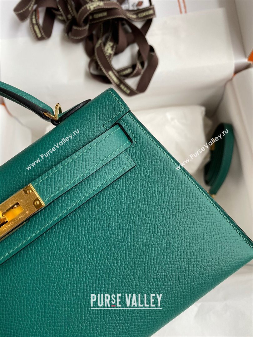 Hermes Mini Kelly II Bag 19cm in Original Epsom Leather Peacock Green/Gold 2024 (Full Handmade) (XYA-24030112)