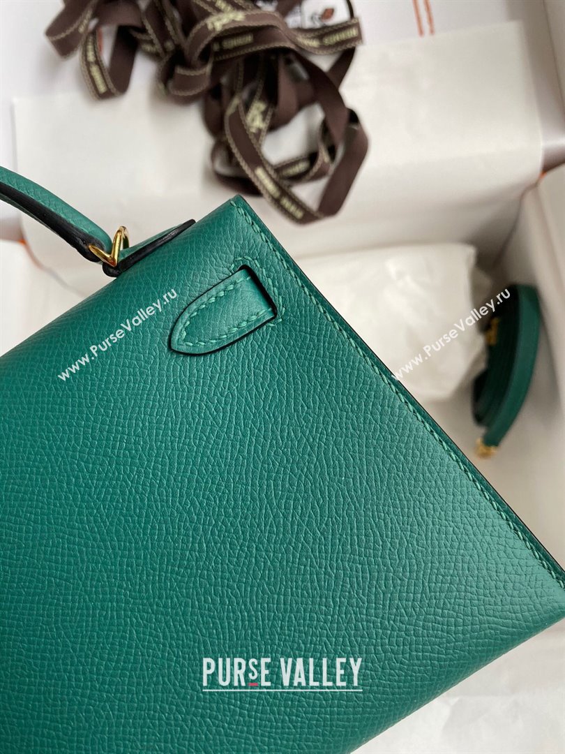 Hermes Mini Kelly II Bag 19cm in Original Epsom Leather Peacock Green/Gold 2024 (Full Handmade) (XYA-24030112)