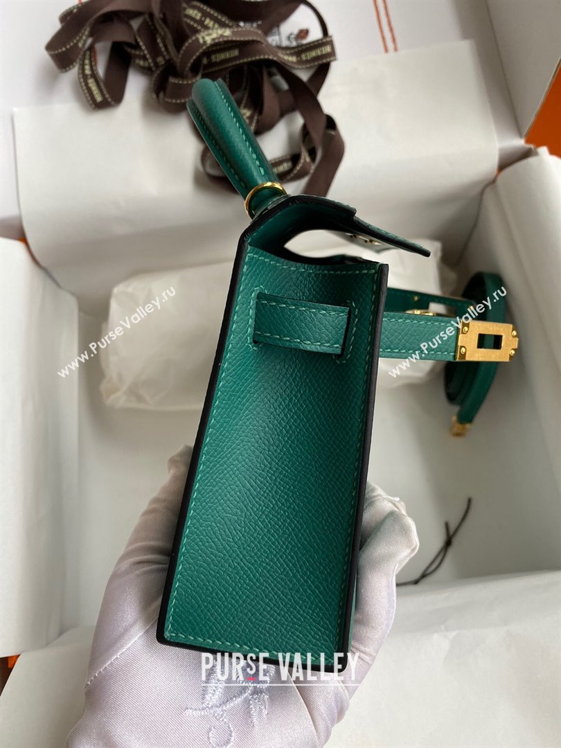Hermes Mini Kelly II Bag 19cm in Original Epsom Leather Peacock Green/Gold 2024 (Full Handmade) (XYA-24030112)