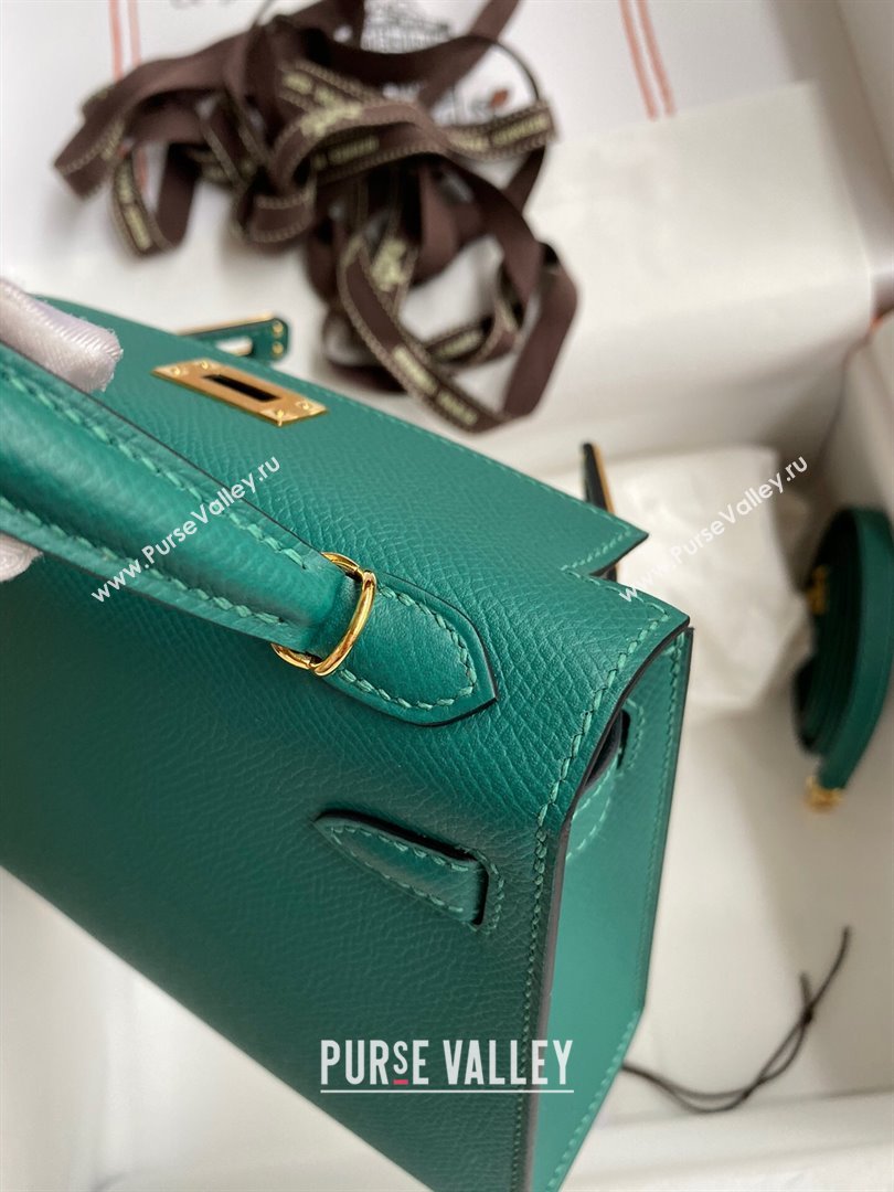 Hermes Mini Kelly II Bag 19cm in Original Epsom Leather Peacock Green/Gold 2024 (Full Handmade) (XYA-24030112)