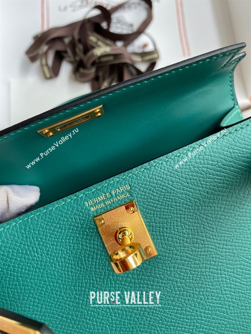 Hermes Mini Kelly II Bag 19cm in Original Epsom Leather Peacock Green/Gold 2024 (Full Handmade) (XYA-24030112)