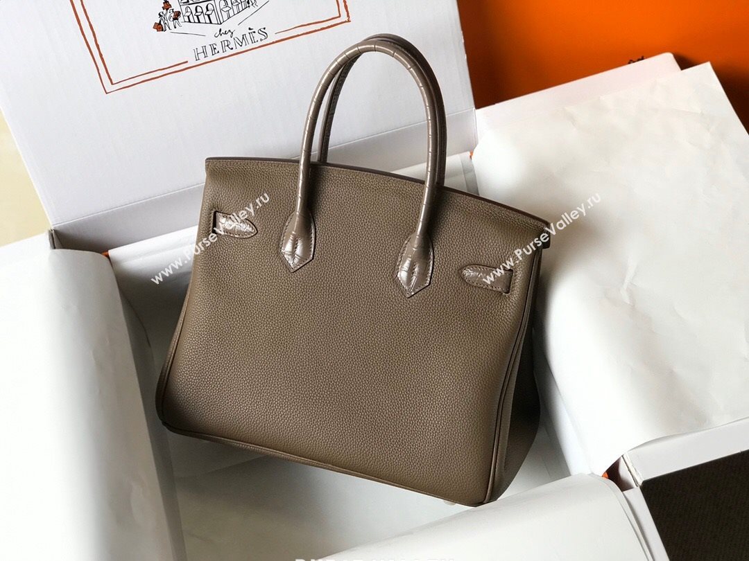 Hermes Touch Birkin Bag 30cm in Crocodile Embossed Leather and Togo Calfskin Grey/Gold 2021 (FL-21031806)