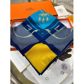 Hermes Cashmere Silk Sqaure Scarf 110x110cm H11719 Blue 2023 (A-23111719)