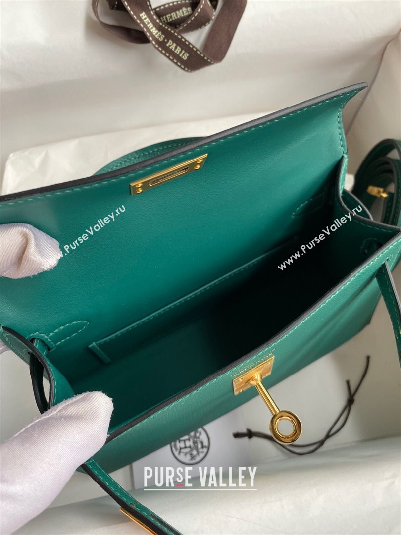 Hermes Mini Kelly II Bag 19cm in Original Epsom Leather Peacock Green/Gold 2024 (Full Handmade) (XYA-24030112)
