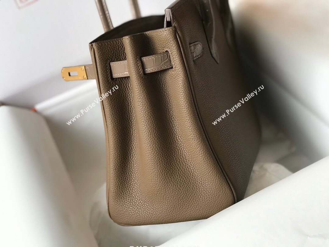 Hermes Touch Birkin Bag 30cm in Crocodile Embossed Leather and Togo Calfskin Grey/Gold 2021 (FL-21031806)