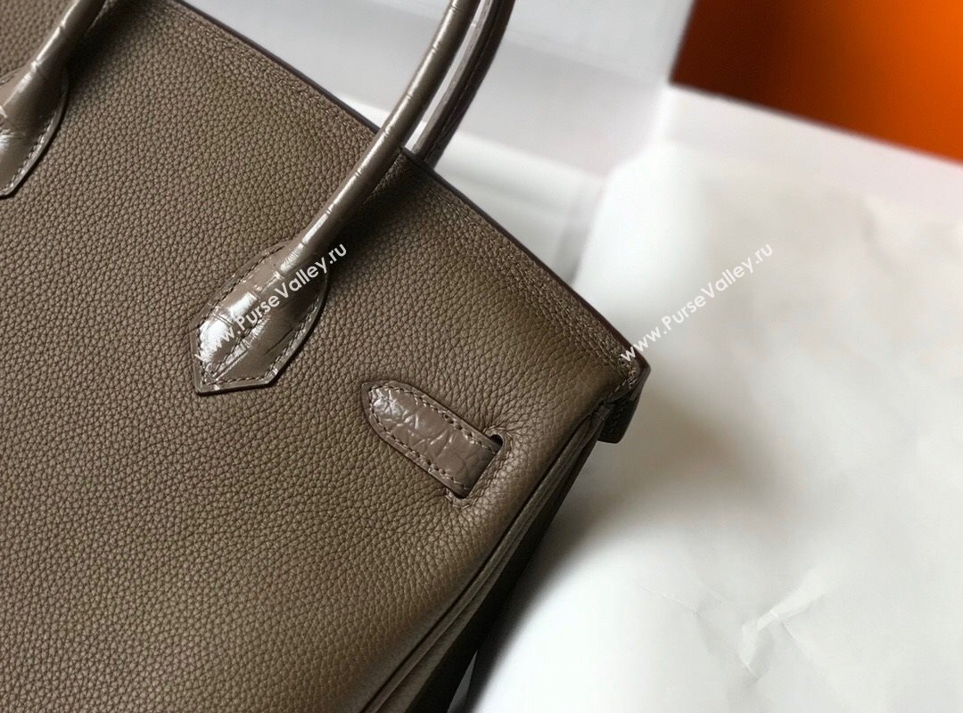 Hermes Touch Birkin Bag 30cm in Crocodile Embossed Leather and Togo Calfskin Grey/Gold 2021 (FL-21031806)