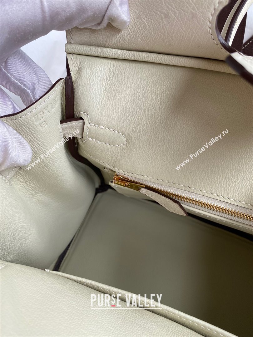 Hermes Birkin 25cm Bag in Ostrich Leather Wool White/Gold 2024 (Full Handmade) (XYA-24081906)