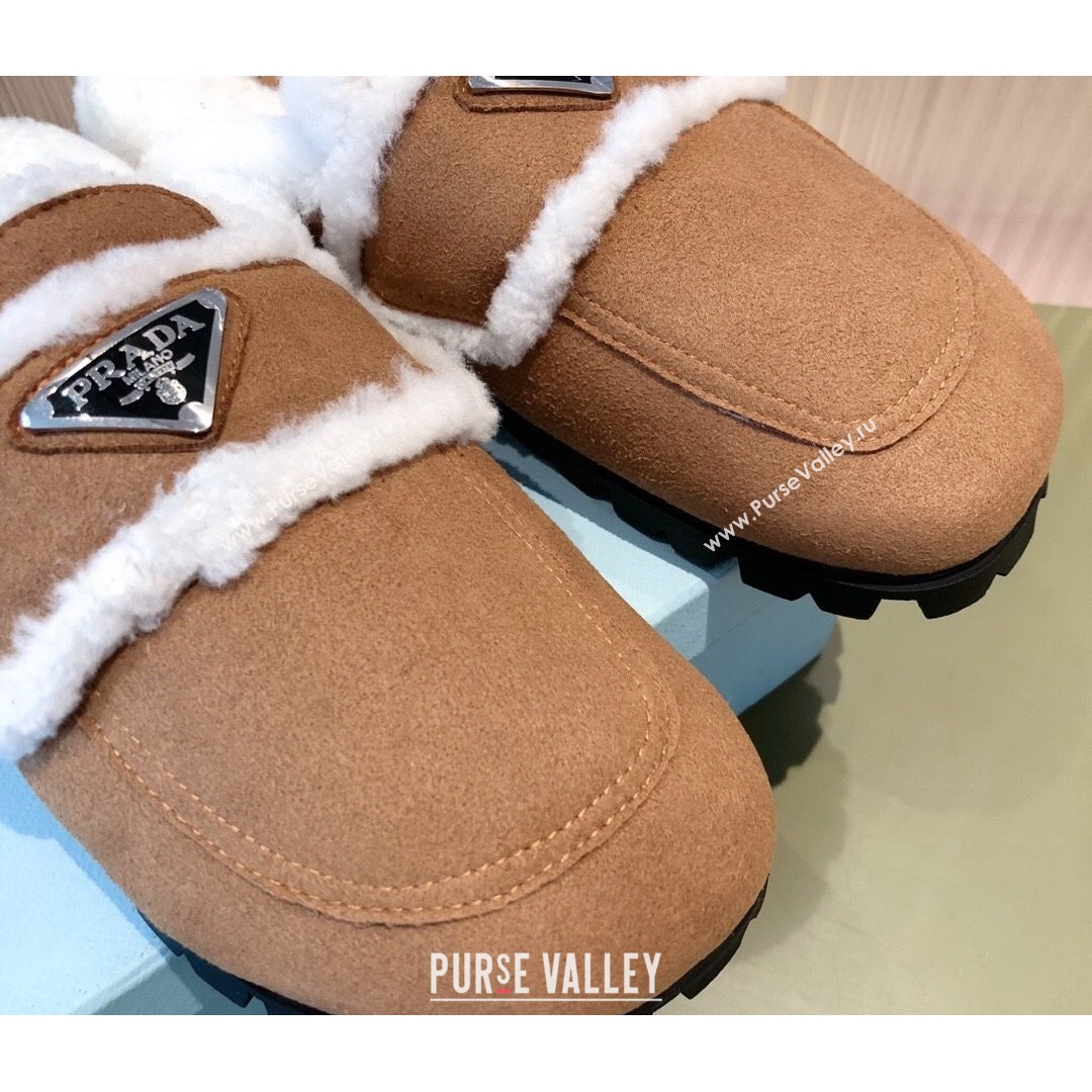 Prada Suede Shearling Slipper Cognac Brown 2021 (KL-21081455)