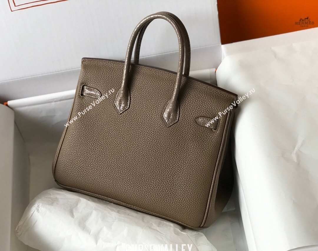 Hermes Touch Birkin Bag 25cm in Crocodile Embossed Leather and Togo Calfskin Grey/Gold 2021 (FL-21031805)