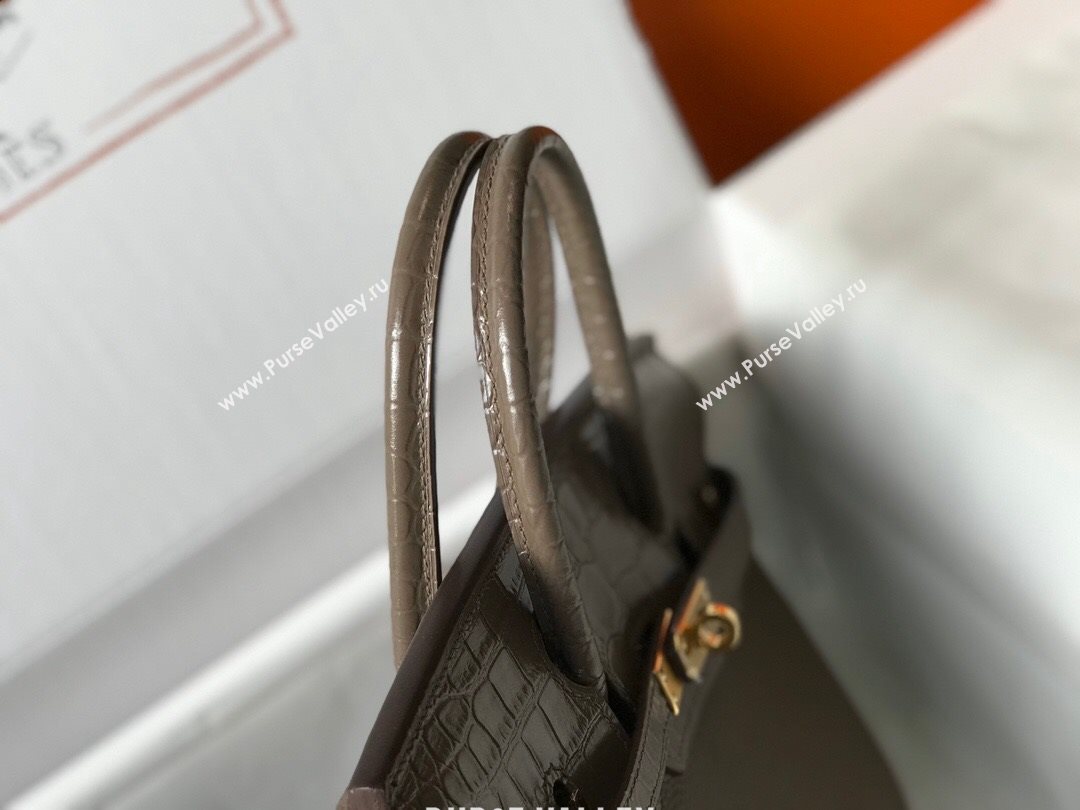 Hermes Touch Birkin Bag 25cm in Crocodile Embossed Leather and Togo Calfskin Grey/Gold 2021 (FL-21031805)