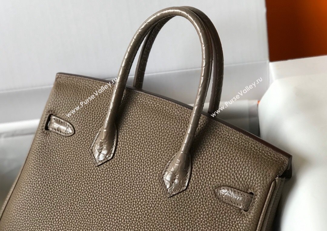 Hermes Touch Birkin Bag 25cm in Crocodile Embossed Leather and Togo Calfskin Grey/Gold 2021 (FL-21031805)