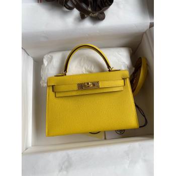 Hermes Mini Kelly II Bag 19cm in Original Epsom Leather Yellow/Gold 2024 (Full Handmade) (XYA-24030114)