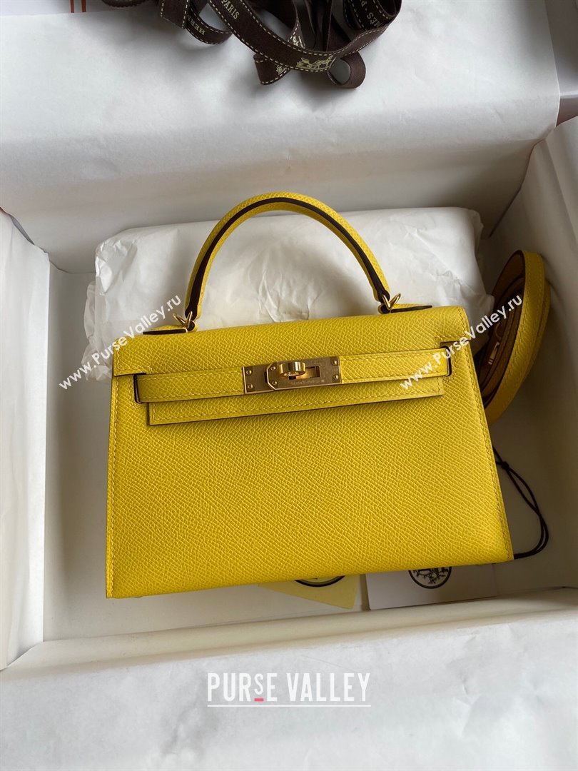 Hermes Mini Kelly II Bag 19cm in Original Epsom Leather Yellow/Gold 2024 (Full Handmade) (XYA-24030114)