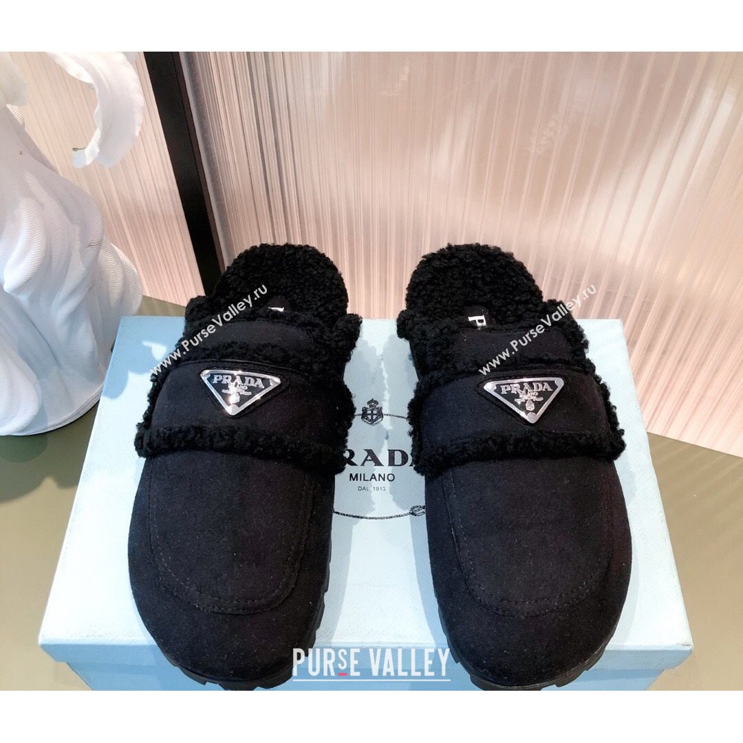 Prada Suede Shearling Slipper Cognac Black 2021 (KL-21081456)