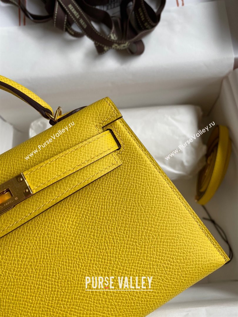 Hermes Mini Kelly II Bag 19cm in Original Epsom Leather Yellow/Gold 2024 (Full Handmade) (XYA-24030114)
