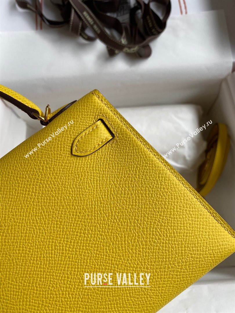 Hermes Mini Kelly II Bag 19cm in Original Epsom Leather Yellow/Gold 2024 (Full Handmade) (XYA-24030114)